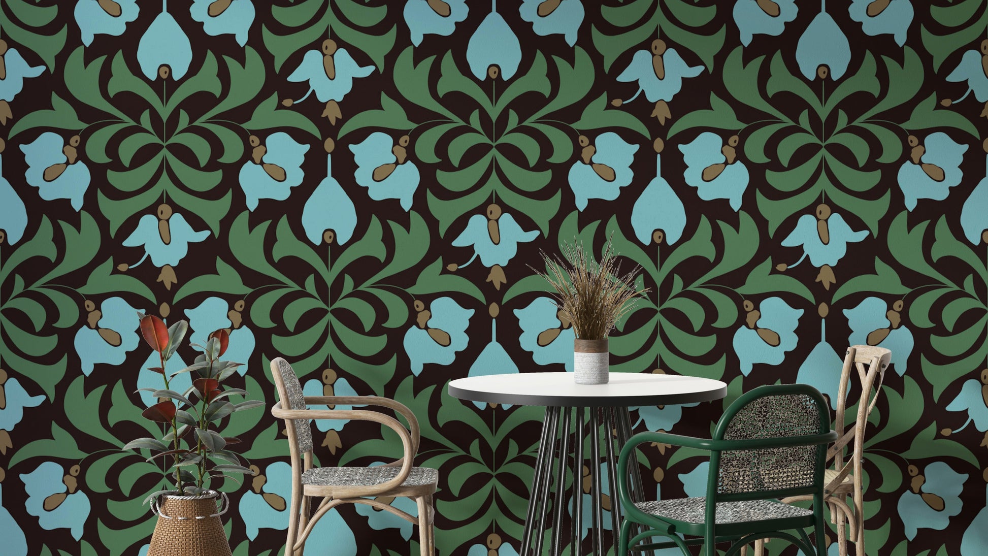 A soft and ethereal floral wallpaper pattern.
