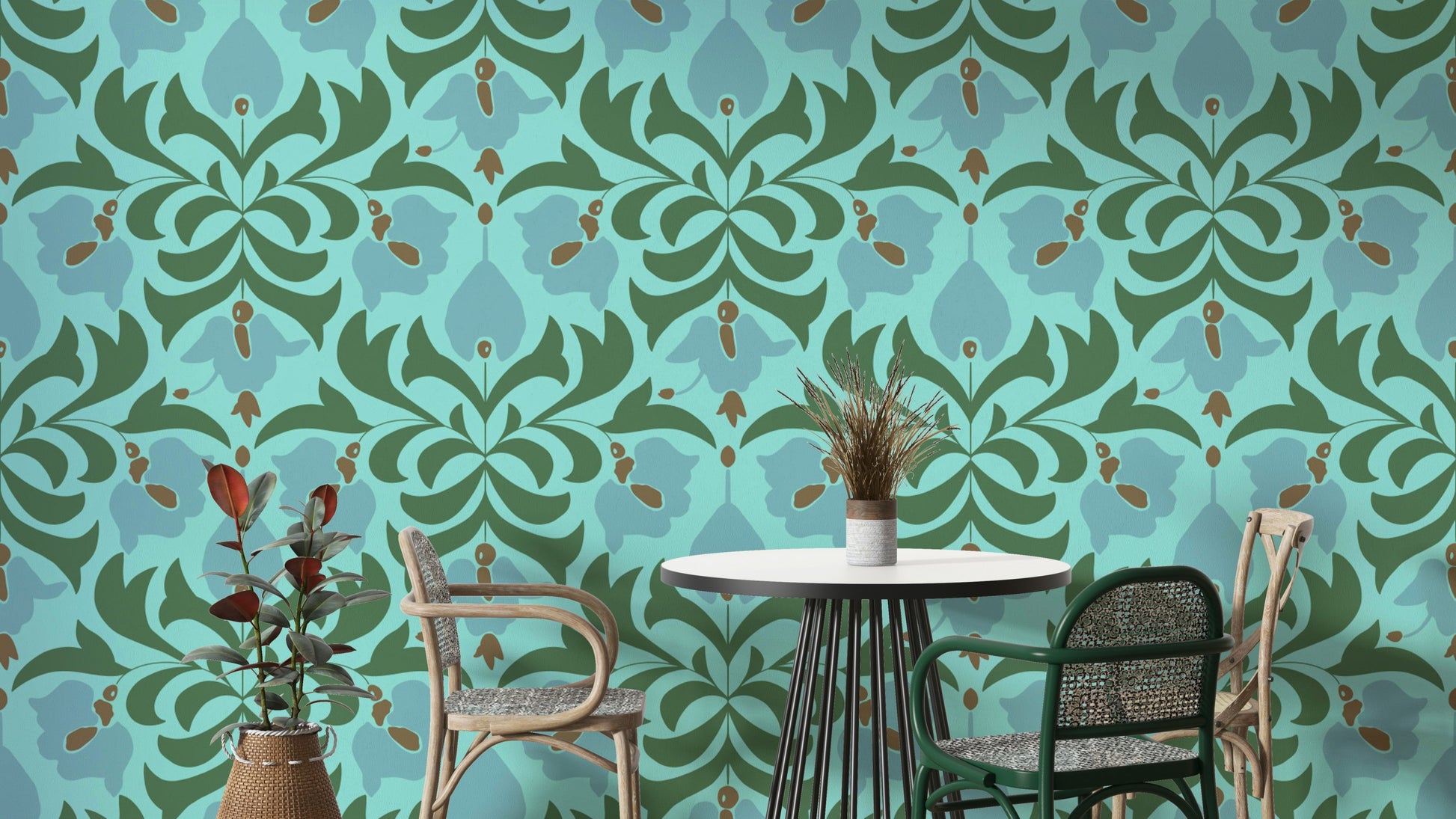 A serene and elegant floral wallpaper pattern.
