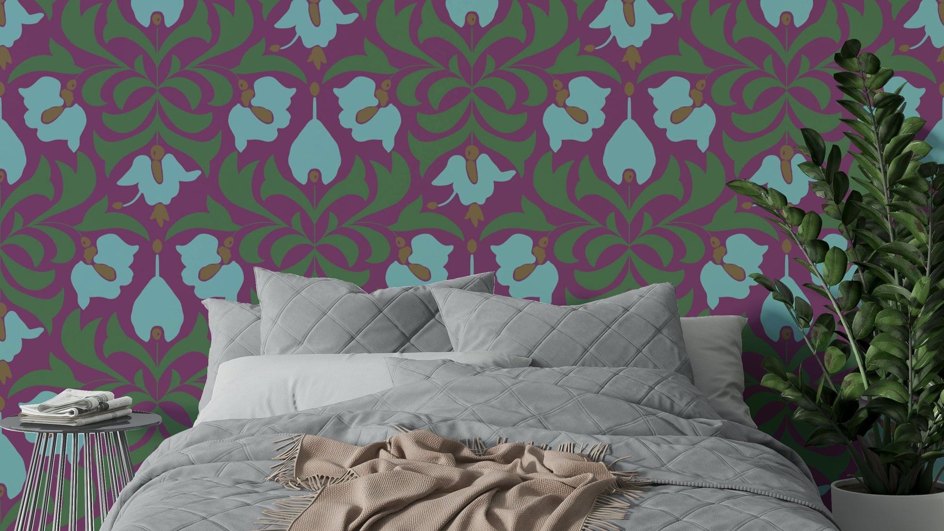 A charming and elegant floral wallpaper pattern.
