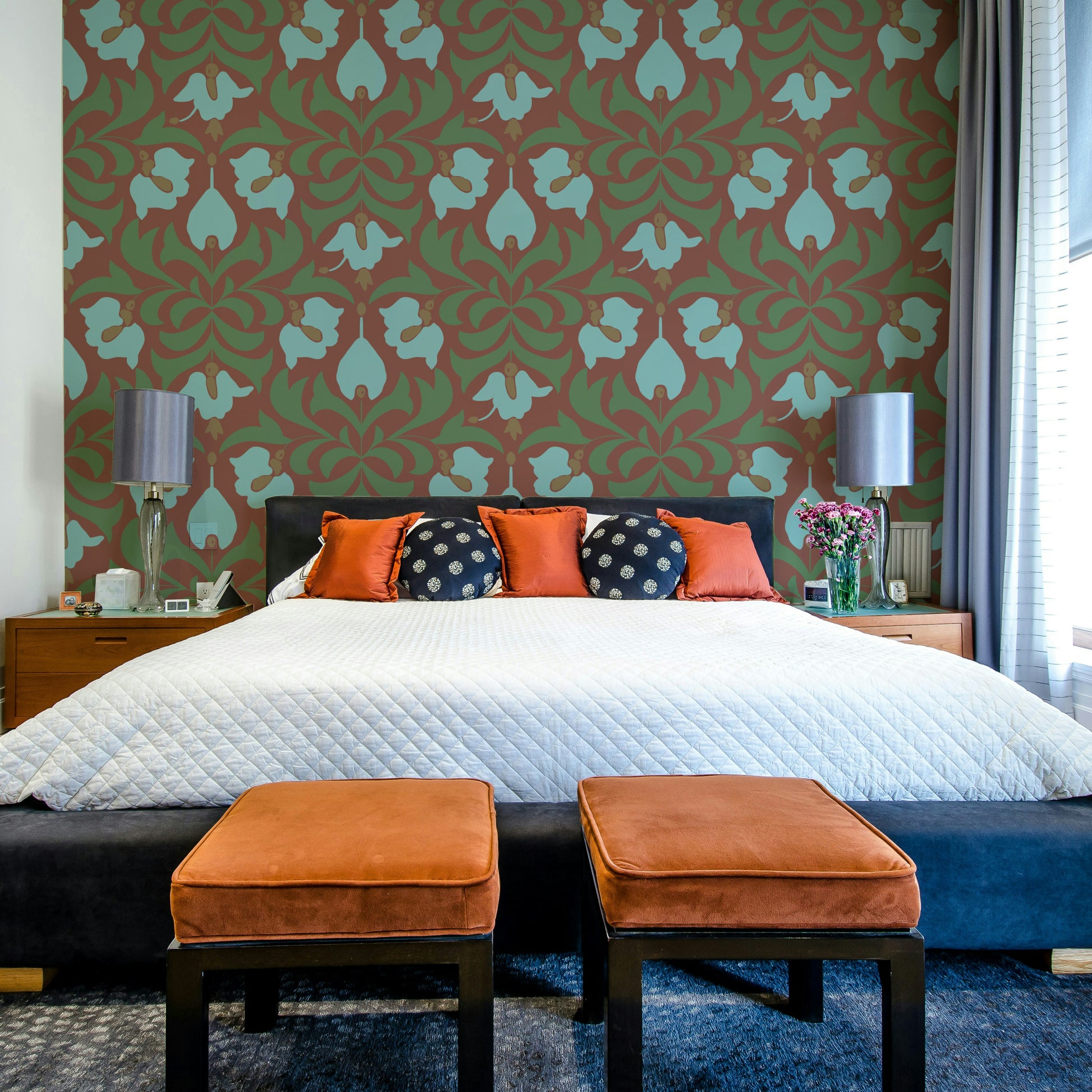 A harmonious and rustic floral wallpaper pattern.
