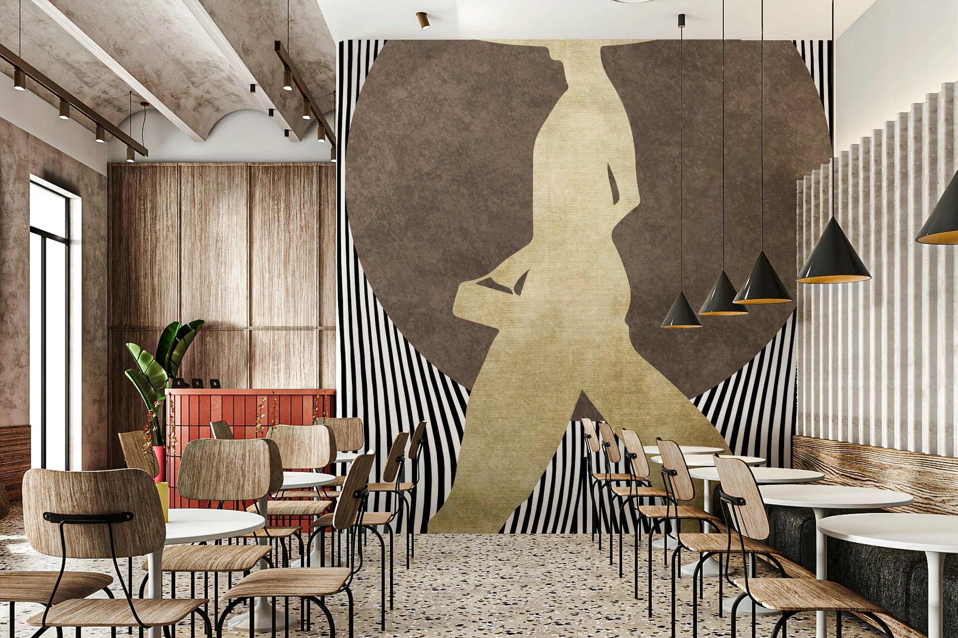 Features a stylized or artistic depiction of a woman.
