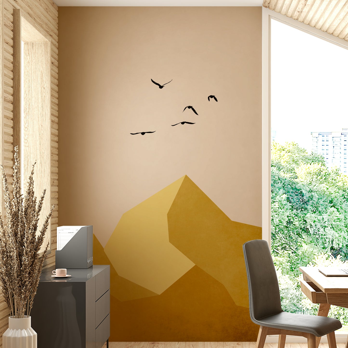 A majestic and expansive wall mural.
