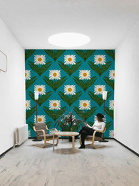 The design has a strong 1970s "flower power" aesthetic.
