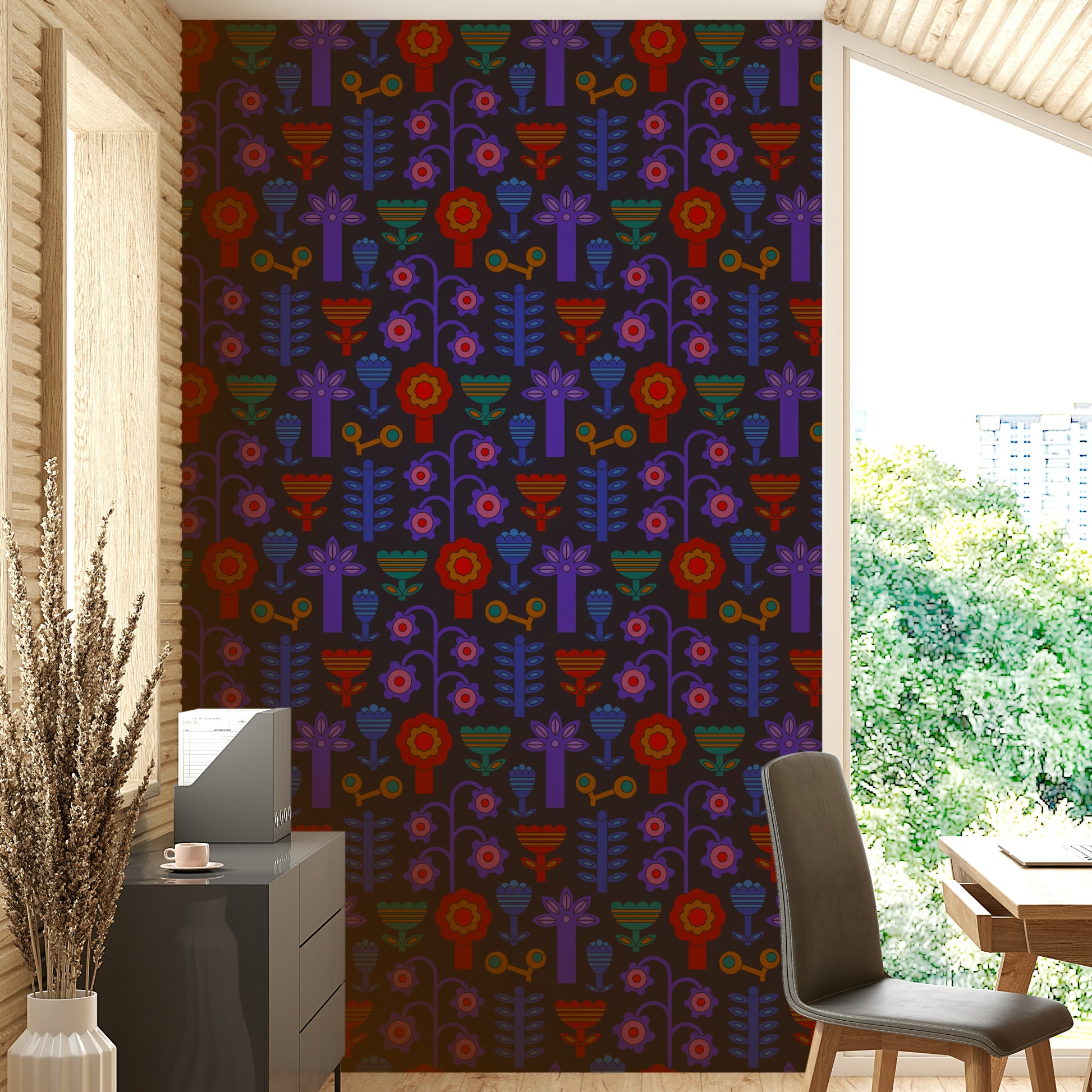 A captivating and bold floral wallpaper pattern.
