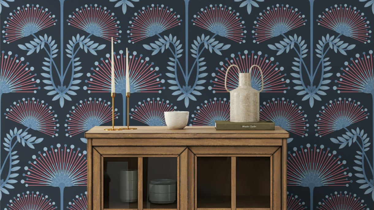 Botanical elements are intertwined in the design.
