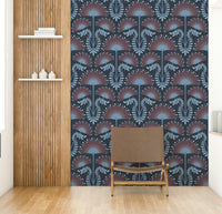 Features a damask style with Art Deco floral motifs.
