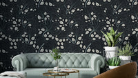 Timeless Ginkgo Garden Navy and White Wallpaper.

