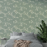 Wallpaper with a pattern of ginkgo leaves.

