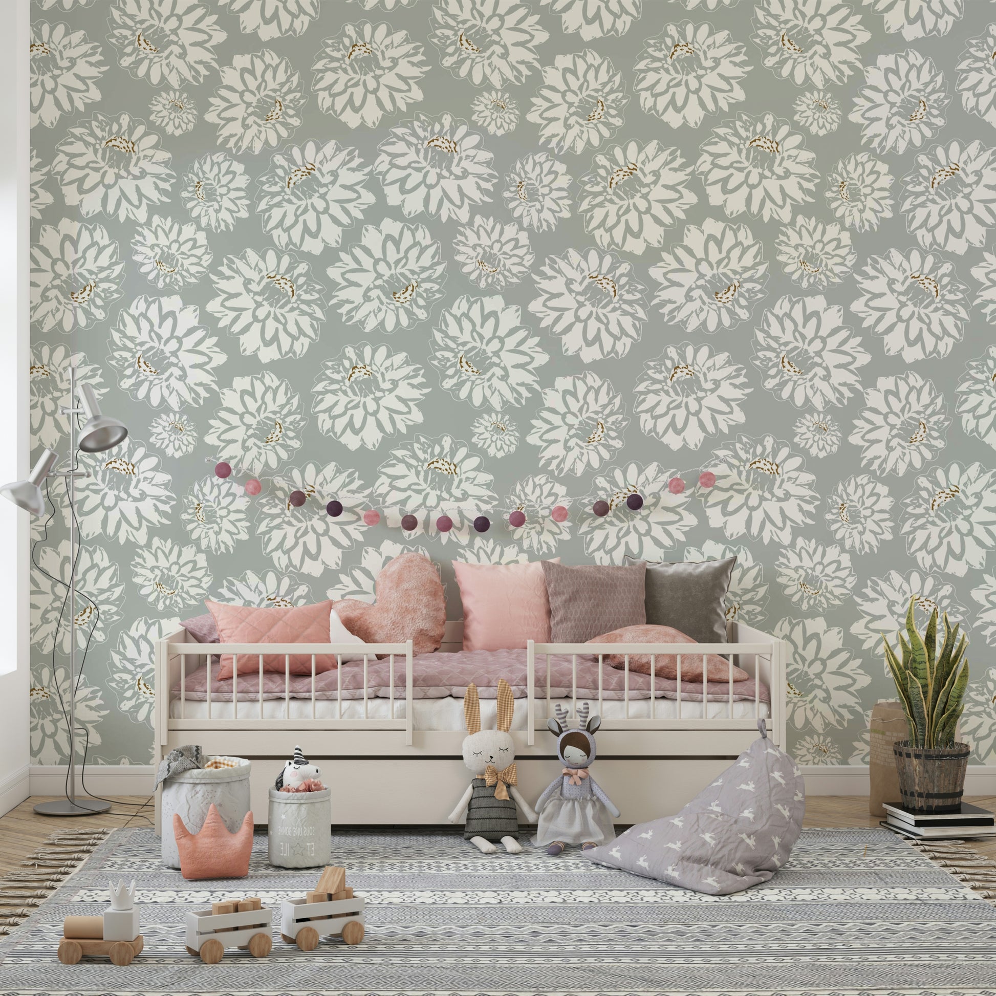 Wallpaper with a subtle floral design.

