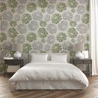 Dhalias green and blue mural for a bedroom.

