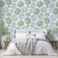 Wallpaper with a pattern of large dhalias flowers.

