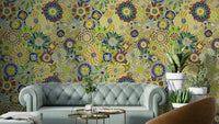 Wallpaper with a whimsical, hand-drawn floral design.

