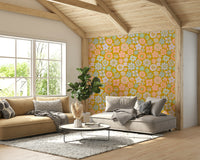 Wallpaper with a whimsical, hand-drawn floral design.

