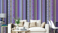 Whimsical Garden Stripes Purple Wallpaper.

