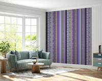 Close-up of a floral stripe on the wallpaper.

