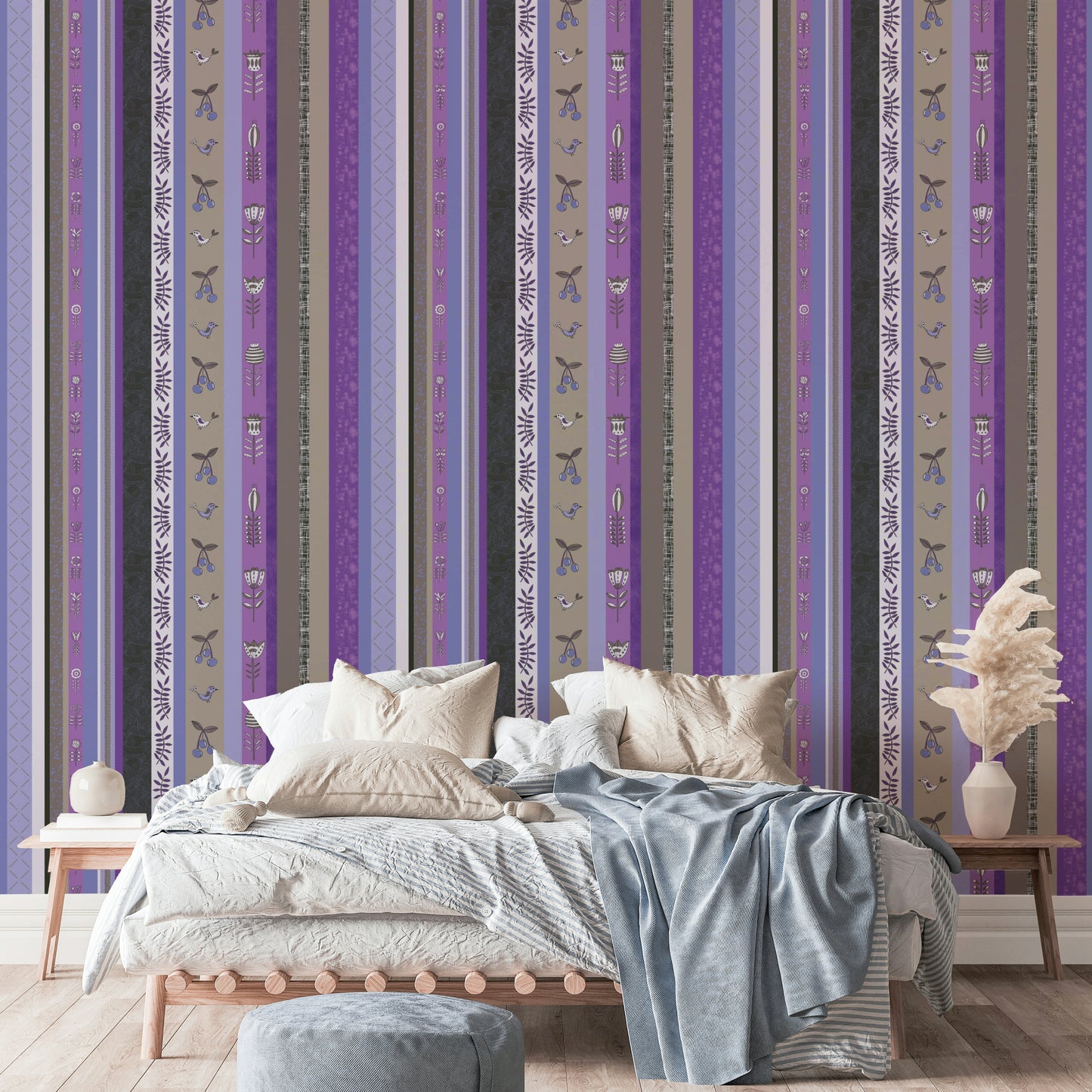 Whimsical Garden Stripes mural for a children's room.

