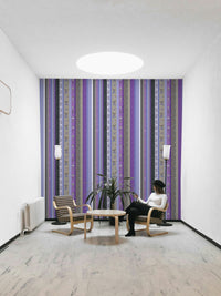Wallpaper with vertical stripes of different patterns.

