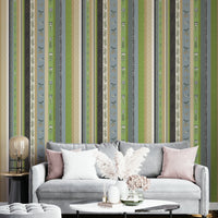 Whimsical Garden Stripes mural for a bedroom.


