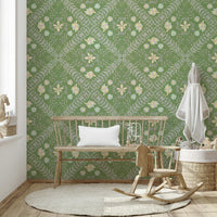olive green wallpaper with a floral pattern

