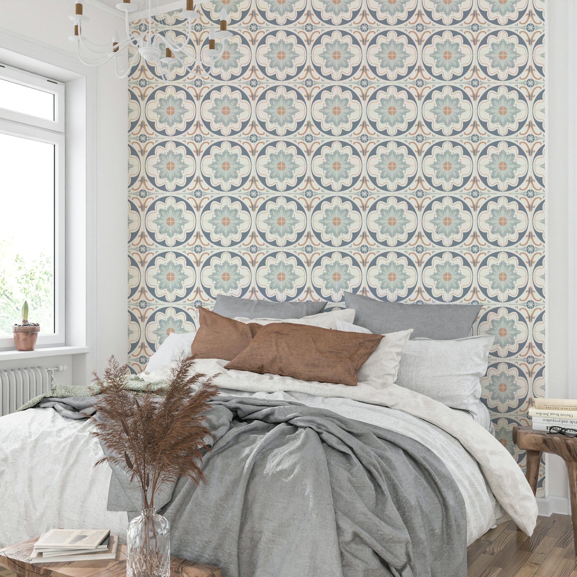 aged cement tile backsplashes navy wallpaper

