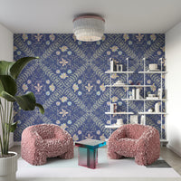 bloom tapestry deep blue wallpaper

