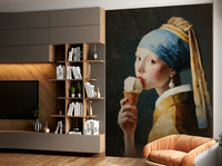girl with pearl earring eating ice cream wall mural

