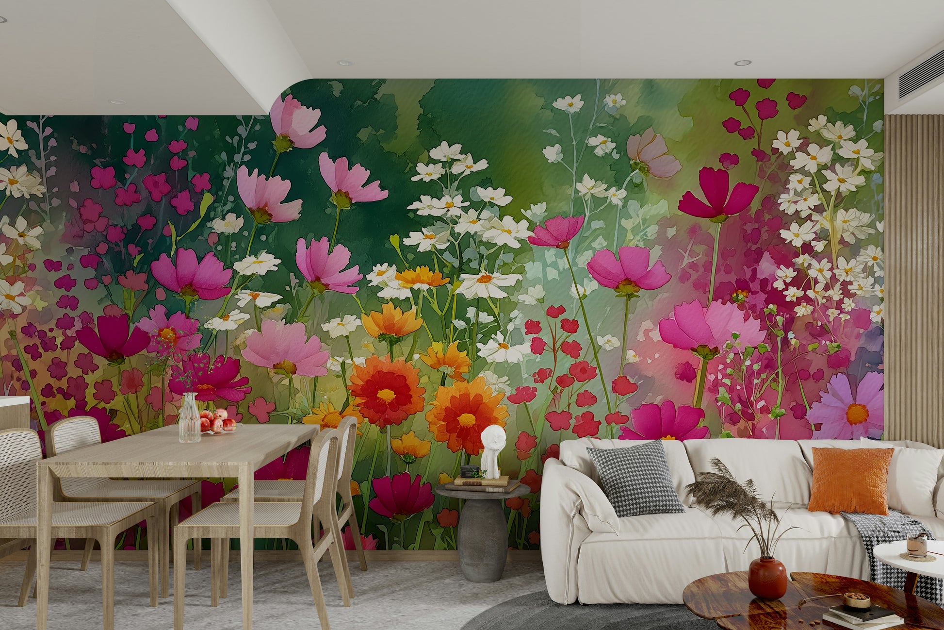 wildflower meadow watercolor wall mural

