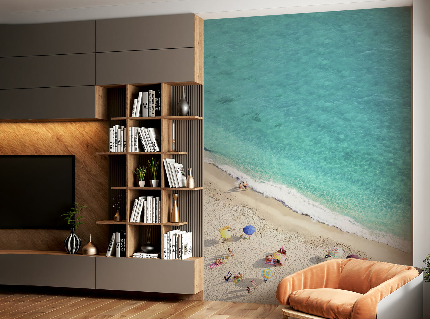 two beach chairs under an umbrella

