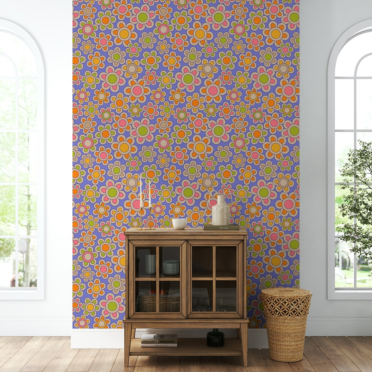 The colors are orange, yellow, pink, green, and purple.

