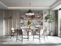 A wall mural of rooftops in Montmartre, Paris.

