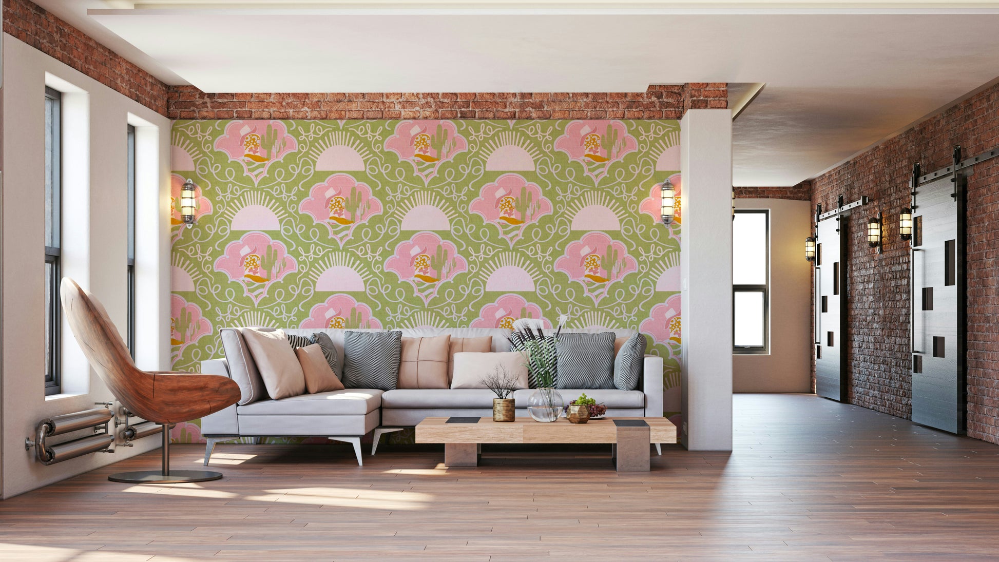 The mural gives a feeling of being in a quiet, open space.

