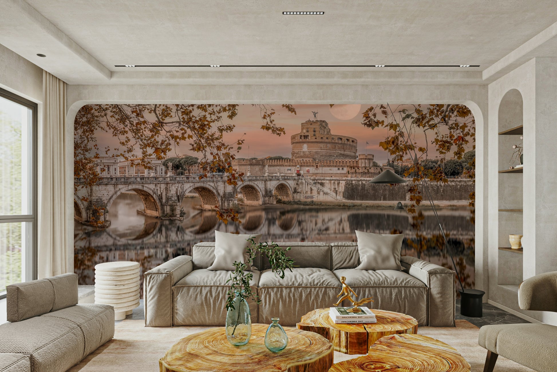 The sky is a mix of orange and gray.

