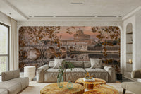 The sky is a mix of orange and gray.

