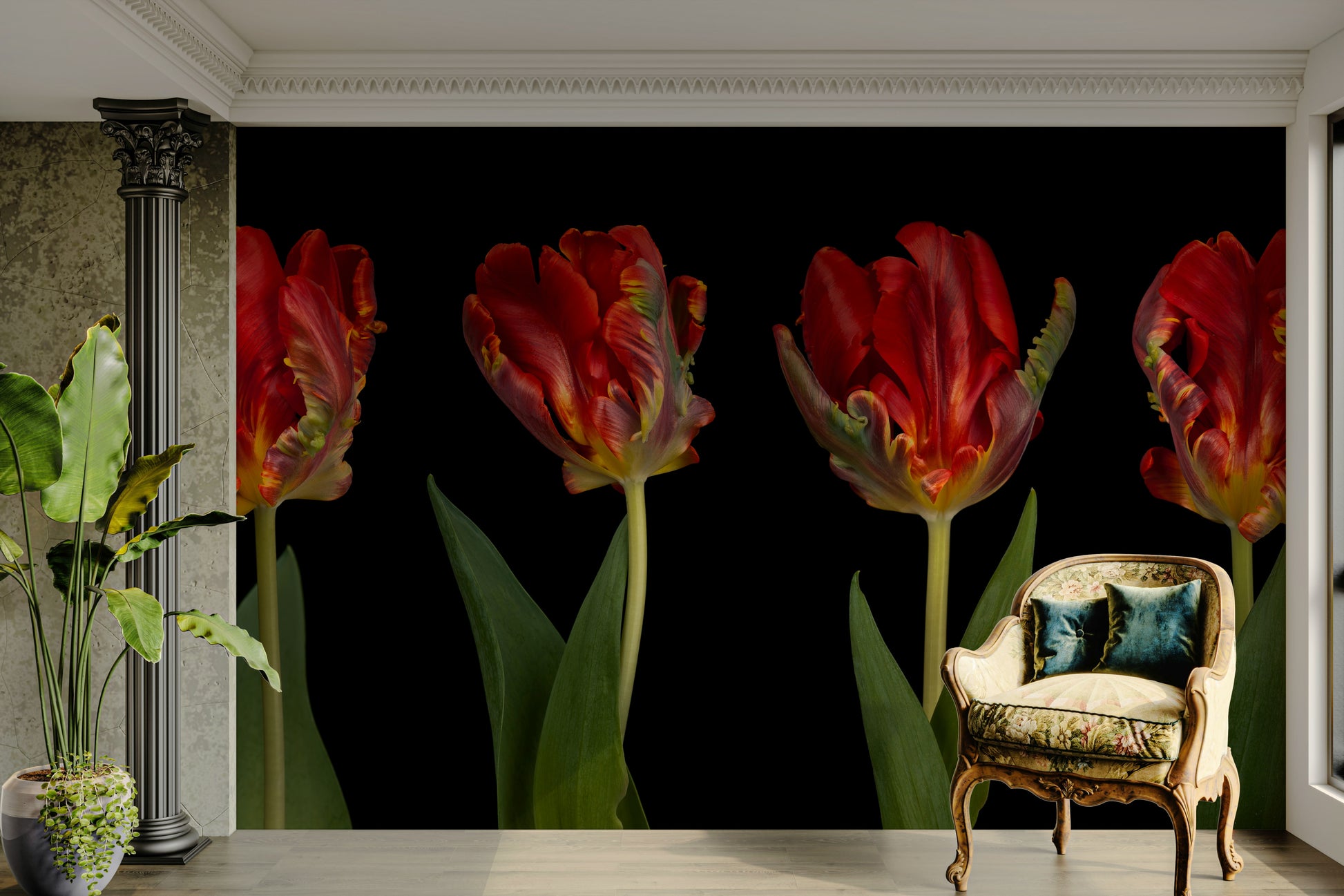The tulips have ruffled, wavy petals.

