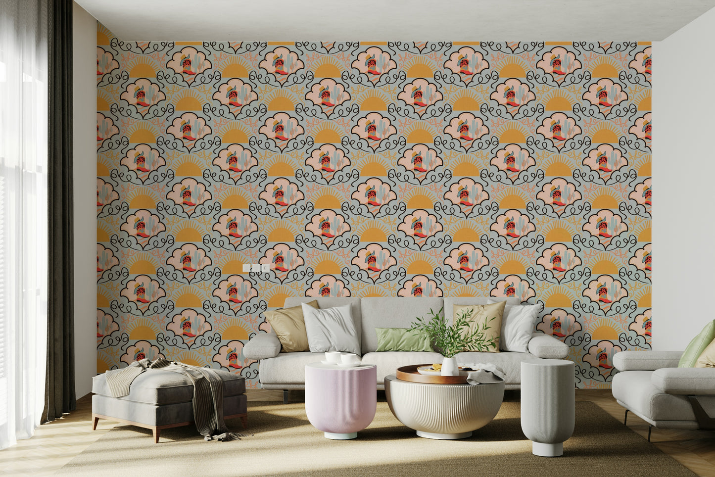 The colors are red, green, and neutral tones.

