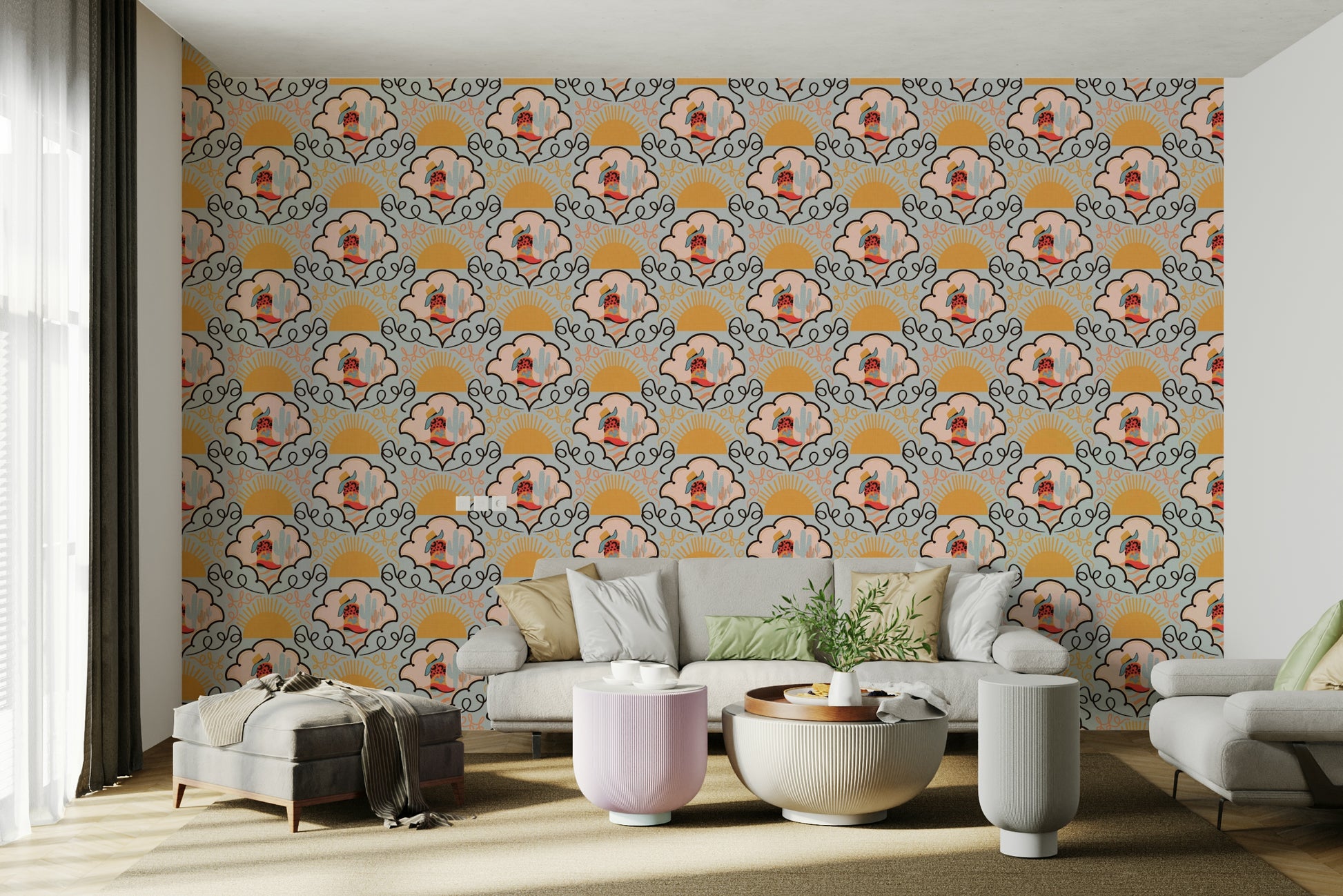 The colors are red, green, and neutral tones.

