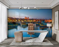 The mural gives a feeling of being in a classic Mediterranean village.

