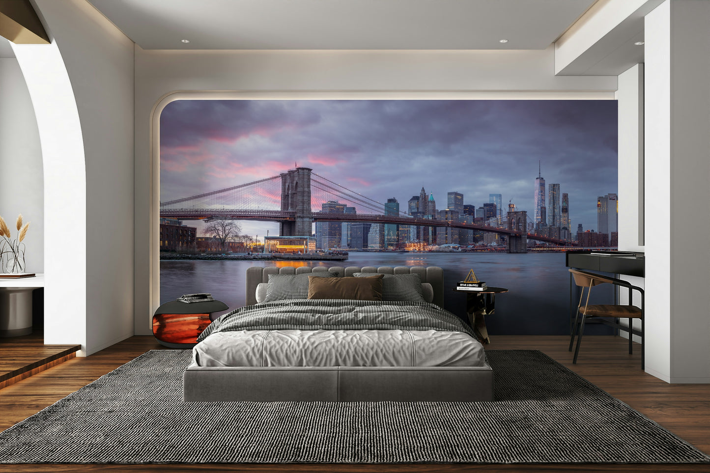 The mural gives a feeling of being in a classic urban setting.

