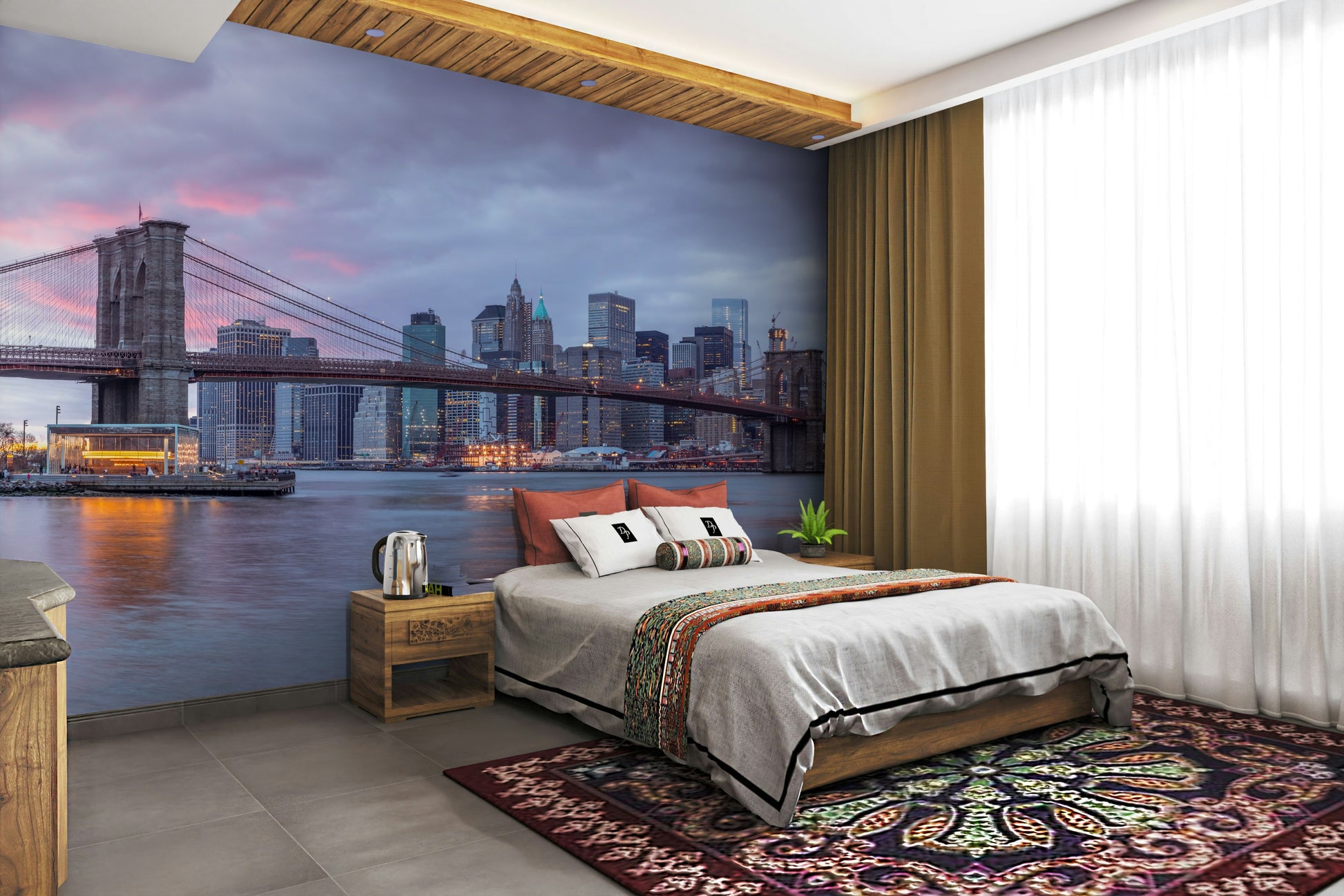 The details include modern skyscrapers and bridges.

