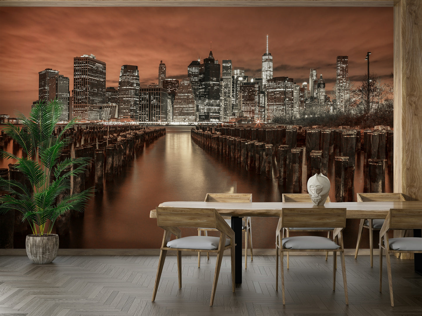 The details include iconic skyscrapers and bridges.

