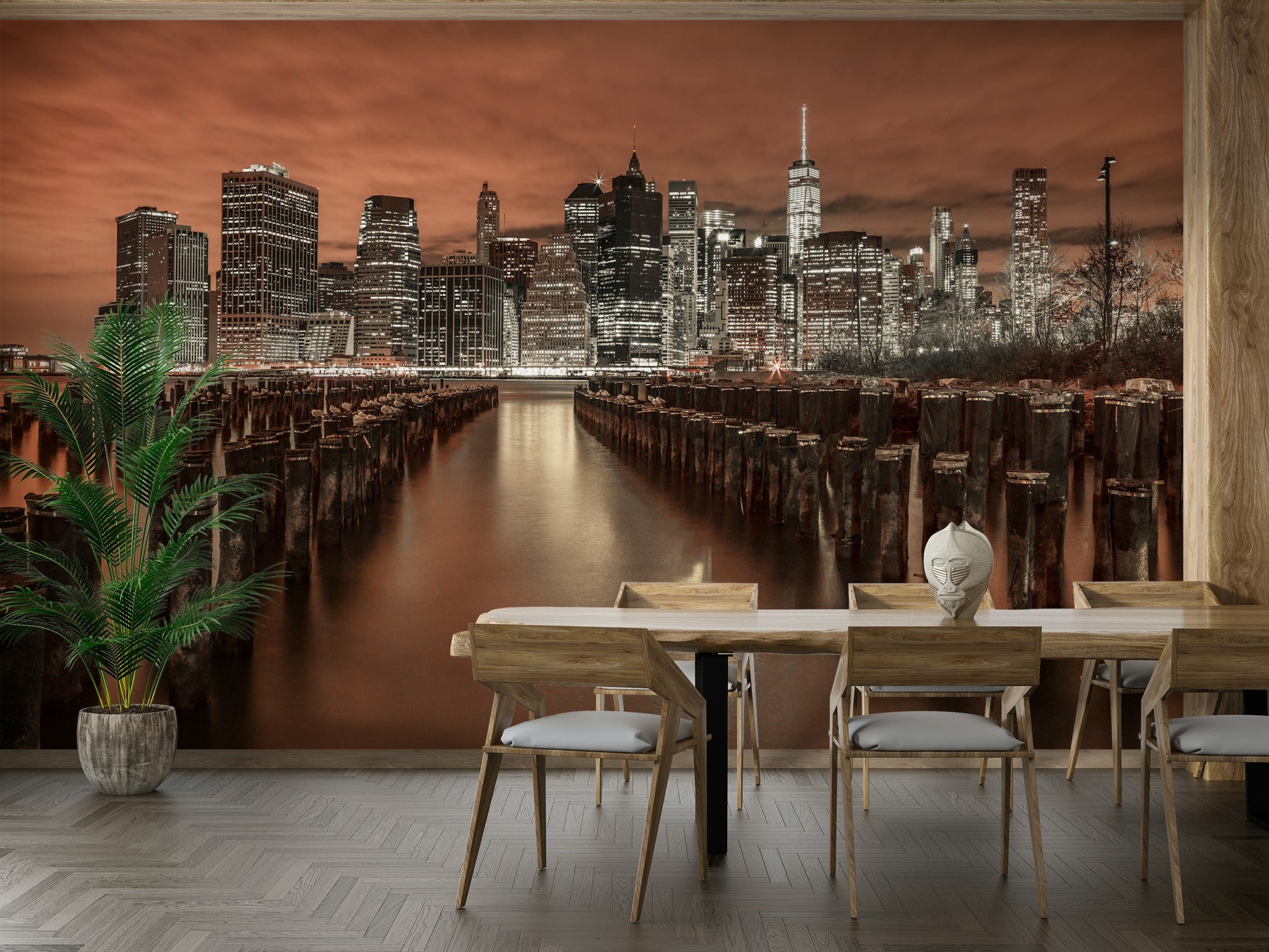 The details include iconic skyscrapers and bridges.

