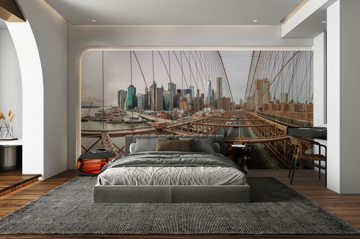 A close-up view of the Empire State Building or another famous landmark.

