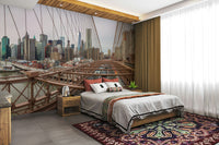 The wall mural is installed on a living room feature wall.

