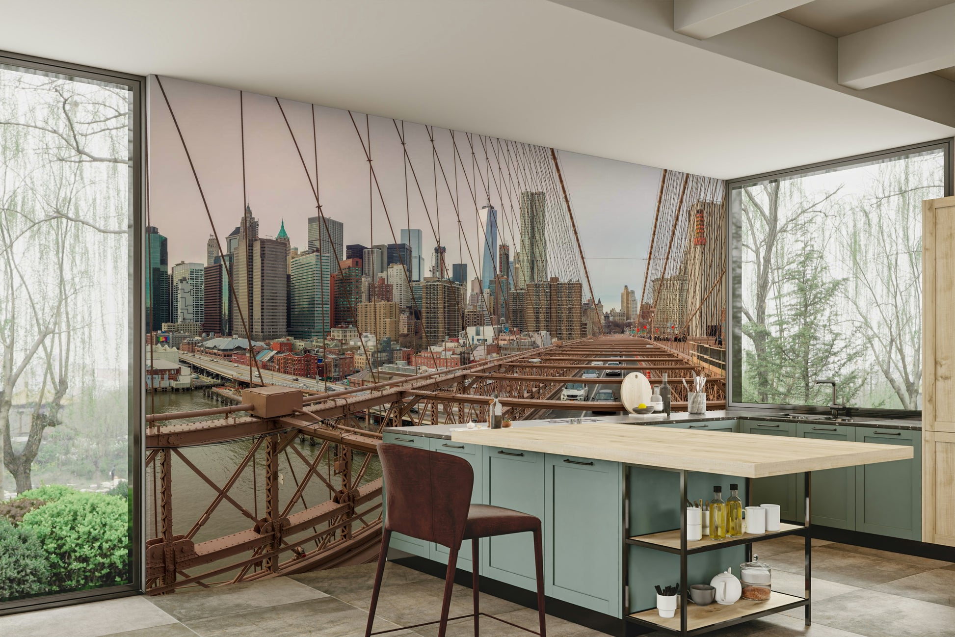 The wallpaper is applied seamlessly, making the view feel realistic.

