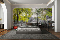 The room feels artistic and modern due to the unique color treatment.

