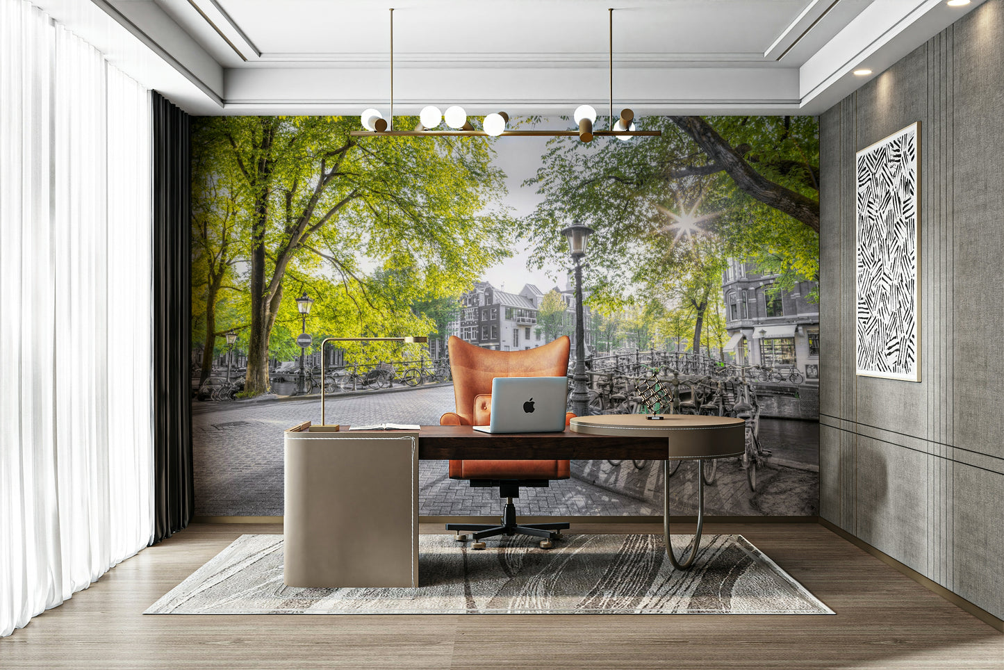 A close-up view of a green bicycle among the others.

