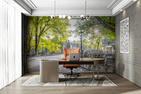 A close-up view of a green bicycle among the others.

