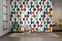 The wall mural is installed on a living room feature wall.

