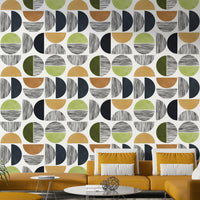 The wall mural is installed on a living room feature wall.

