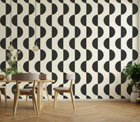 The wallpaper is applied seamlessly, giving the wall a uniform, high-end look.

